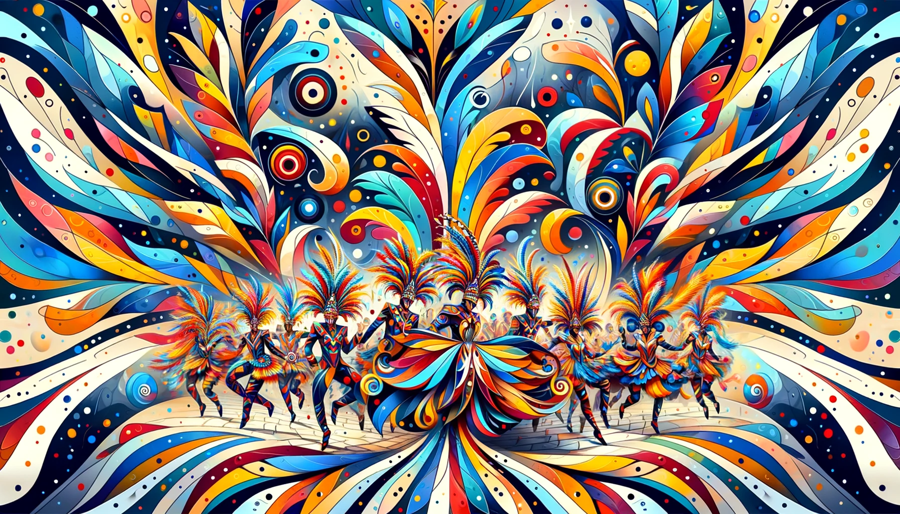 DALL·E 2024-01-10 18.03.14 - A decorative image with a theme focusing on carnival comparsas. The image should capture the essence of carnival parade groups with vibrant colors and